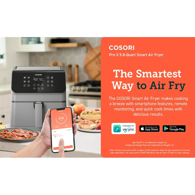 COSORI Pro II 5.8-Quart Smart Air Fryer, 12-in-1, Walmart Exclusive Bonus,  White 