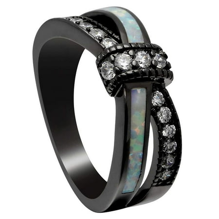 - Ginger Lyne Collection Veranda Cross Black Plated Knot Created Fire Opal Clear Cubic Zirconia Ring Size 6
