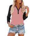 thumbnail image 2 of Ahdbta Womens 3/4 Length Sleeve Tops Dressy Button V Neck Henley Shirt Dressy Casual Raglan Shirts Color Block Tunic Blouses, 2 of 9
