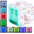 thumbnail image 2 of Despertadores digitales de unicornio para niñas, cubo de luz nocturna LED, reloj LCD con luz, despertador para niños, reloj de noche, regalos de cumpleaños TUNC Sencillez, 2 of 5