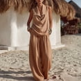 thumbnail image 2 of Women's Sleeveless Lapel Neck Two Piece Set, Casual Cowl Neck Vest Top and Wide Leg Pants Lounge Set, Summer Flowy Loose Fit Matching Outfits, Fashion Solid Color Jumpsuit Alternative Khaki L, 2 of 6
