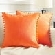 thumbnail image 2 of Paquete de 2 fundas de almohada decorativas de terciopelo con pompones, suaves y lisas, cuadradas, para decoración de cojines, color naranja, 20 x 20 pulgadas, 2 of 6