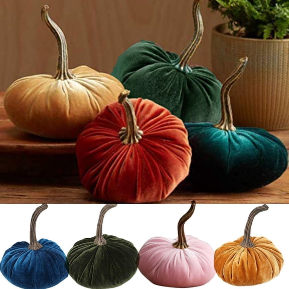 Zguuel Set of 6 Velvet Pumpkins Decoration, Assorted Colors Fall Pumpkin Ornaments for Thanksgiving Halloween, Soft Plush Pumpkin Decor for Table Mantel Shelf, Autumn Harvest Centerpiece
