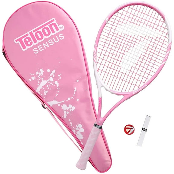 Teloon High Quality Tennis Racquet with Bag Cover Shock Absorber, Carbon Fiber Pink, 280g