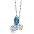 thumbnail image 2 of Gem Stone King 925 Silver and 10K Yellow Gold London Blue Topaz and Lab Grown Diamond 3 Stone Pendant Necklace for Women | 2.62 Cttw | Pear Shape 8X6MM | Oval 7X5MM | Round 5MM | with 18 inch Chain, 2 of 4