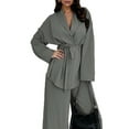 thumbnail image 2 of Women'S 2 Piece Outfits Long Sleeve V Neck Blazer Wide Leg Sets Office Work Clothes Gray L, 2 of 10