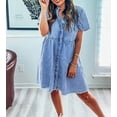 thumbnail image 3 of ZANKLEY Women's Short Sleeve Button Down Flowy Tiered Babydoll Denim Dress, 3 of 11