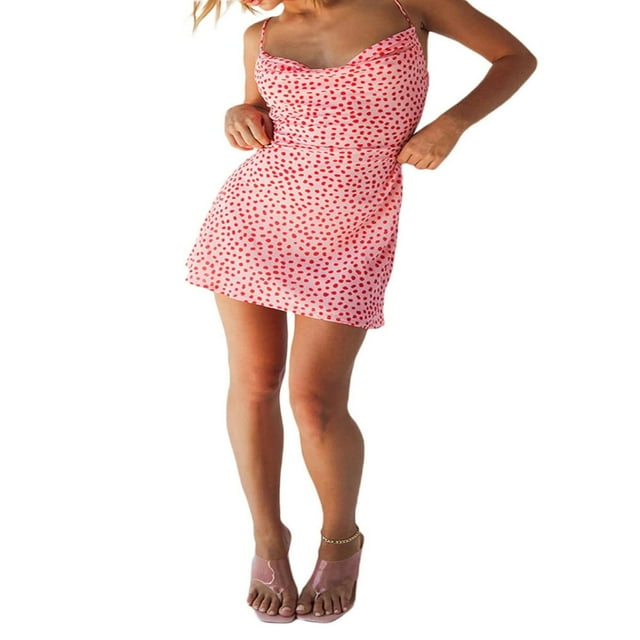 Robe Courte Décontractée pour Femmes à Col en V Sans Manches, Mode, Mini, Soleil, Florale, Aguichant, Dos Nu