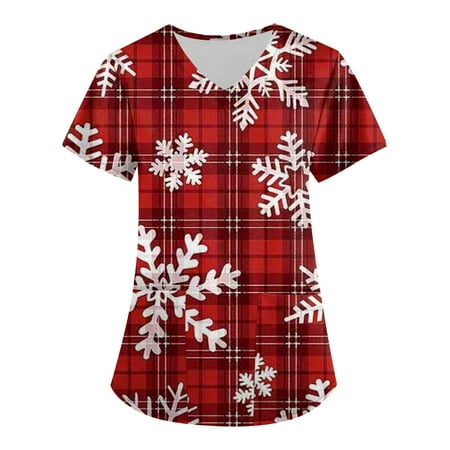 

Biziza Christmas Women Scrub Tops Short Sleeve Western Going Out Women Scrub Slim Fit 2023 Short Sleeve Tshirts Shirts for Women Christmas V Neck Womens Basic T Shirts Multicolor M