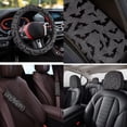 thumbnail image 4 of Uorisanigo Car Seat Covers Full Set for Women Men, with Gray Black Bat Steering Wheel Cover Car Seat Belt Pad Cover Auto Armrest Cushion Head Rest Protector Universal Fit Most Vehicles, 4 of 6