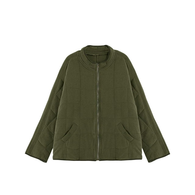 Innerwin Manteau Col Montant Veste Femme Hiver Chaud Manches Longues Simple Extérieur Vert Armée P