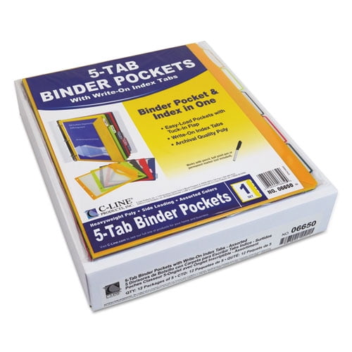 Binder Pocket With Write-On Index Tabs, 9.88 x 11.38, Assorted, 5/Set Binder Pocket With Write-On Index Tabs, 9.88 x 11.38, Assorted, 5/Set