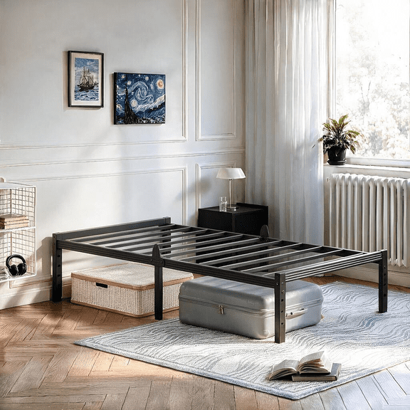 Apextella 12" Twin Metal Platform Bed Frame, Anti-Slip Stoppers, 1,000 lb Capacity, Underbed Storage, No Box Spring Needed, Black