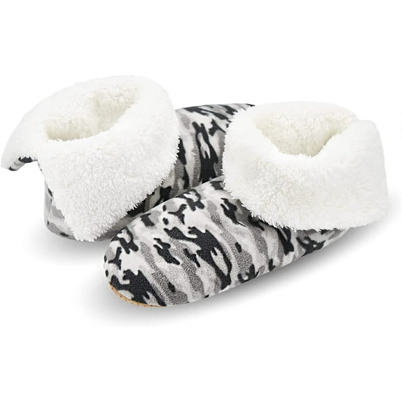 AmPm 2 Pairs Mens Slipper Socks With Non Skid Bottoms, Warm Slipper Socks With Grippers For Men, Fuzzy House Slippers