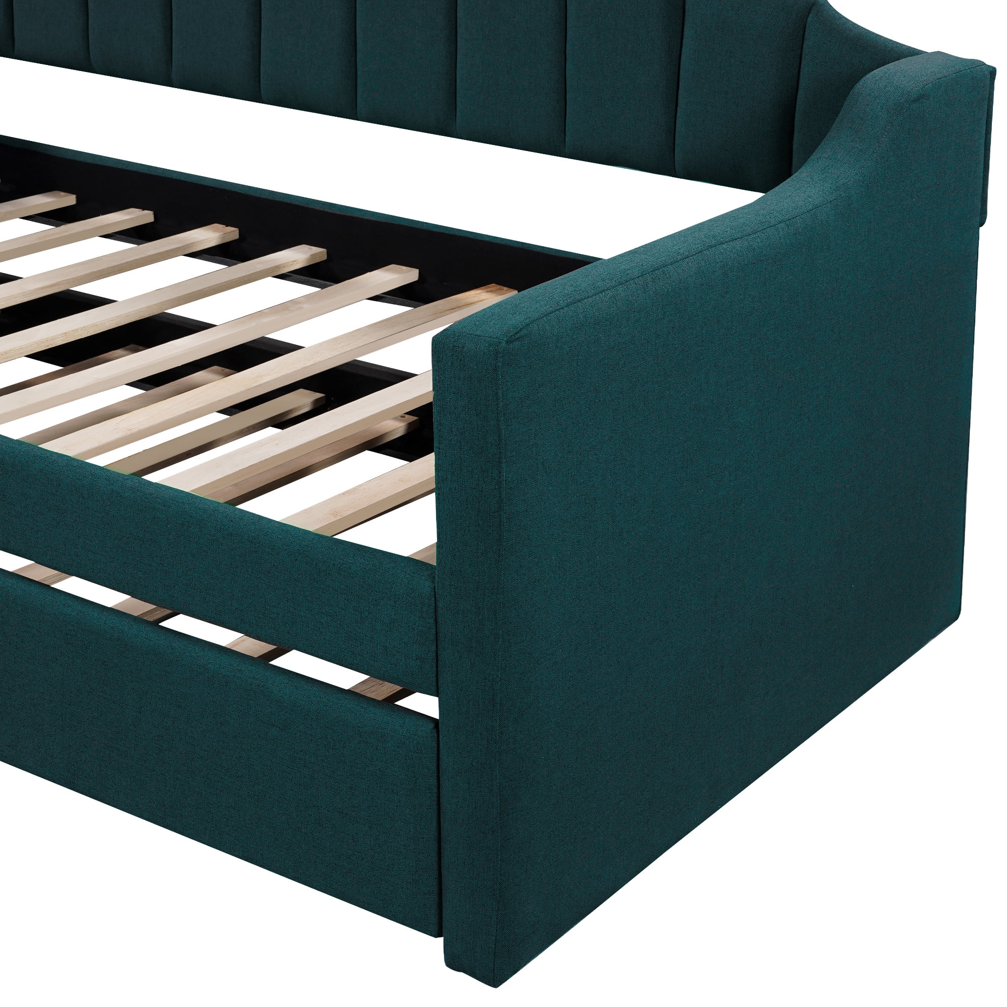 Euroco Modern Fabric Upholstered Twin Daybed with Trundle for Kids Teens Bedroom, Green