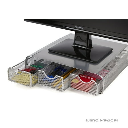 Mind Reader Pc Laptop Imac Monitor Stand With Three Drawer Desk Mind Reader Pc Laptop Imac Monitor