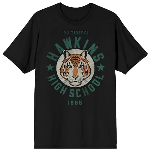 Stranger Things Hawkins High School Tigers Adult Black Crew Neck