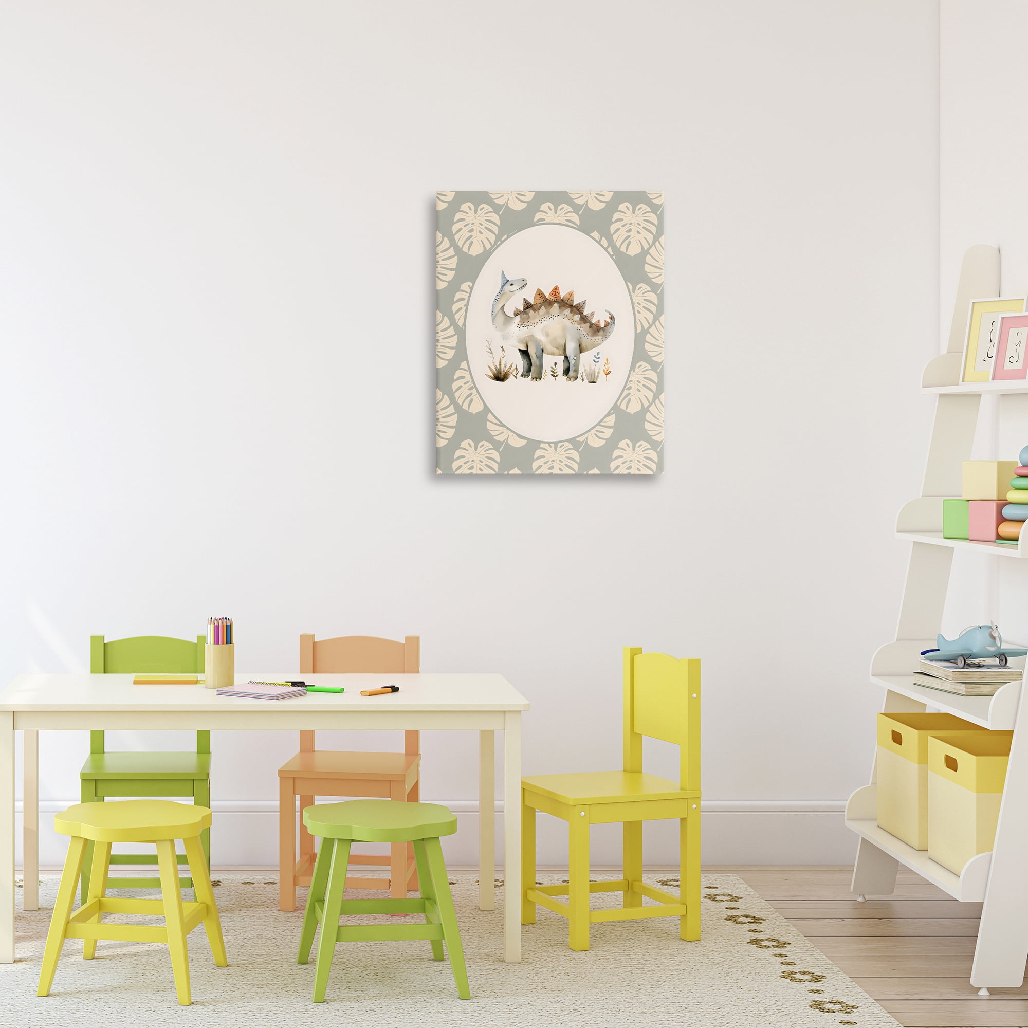 Stupell Industries Watercolor Dinosaur Monstera Border Canvas Wall Art, design by LSR Design Studio