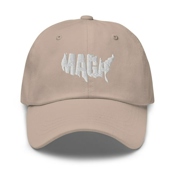 MAGA USA Map Embroidered Dad Hat White (Stone)