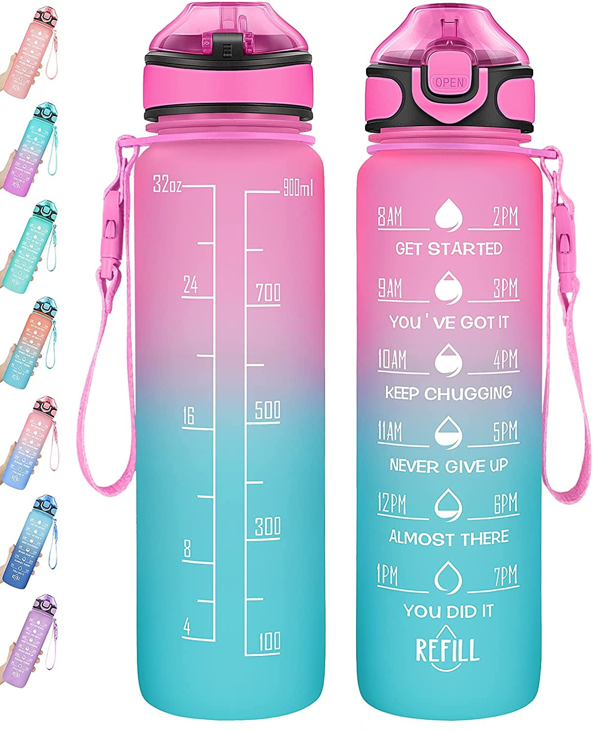 Ensure You Drink Enough Water for Fitness Motivational Water Bottle with Time Marker & Buckle Strap,Leak-Proof Tritan BPA-Free Water Bottle 32oz with Straw Outdoor Sports Gym Camping 