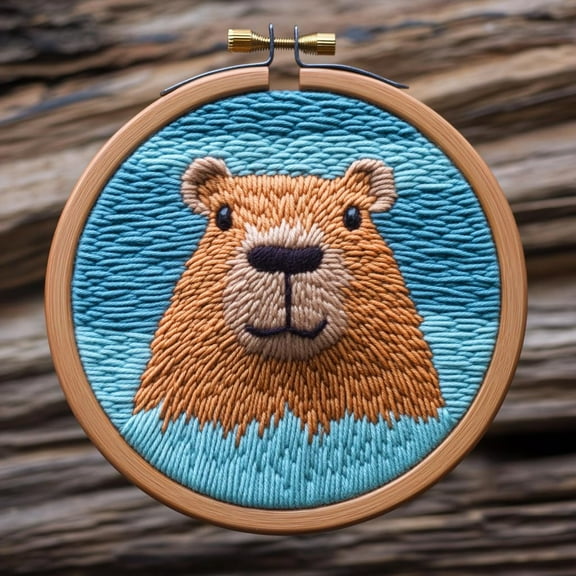 DIY Punch Needle Kits Swimming Capybara Easy for Beginners Punch Needle Embroidery Set with Hoop Stamped Pattern for Craft lovers and Home Decor-4