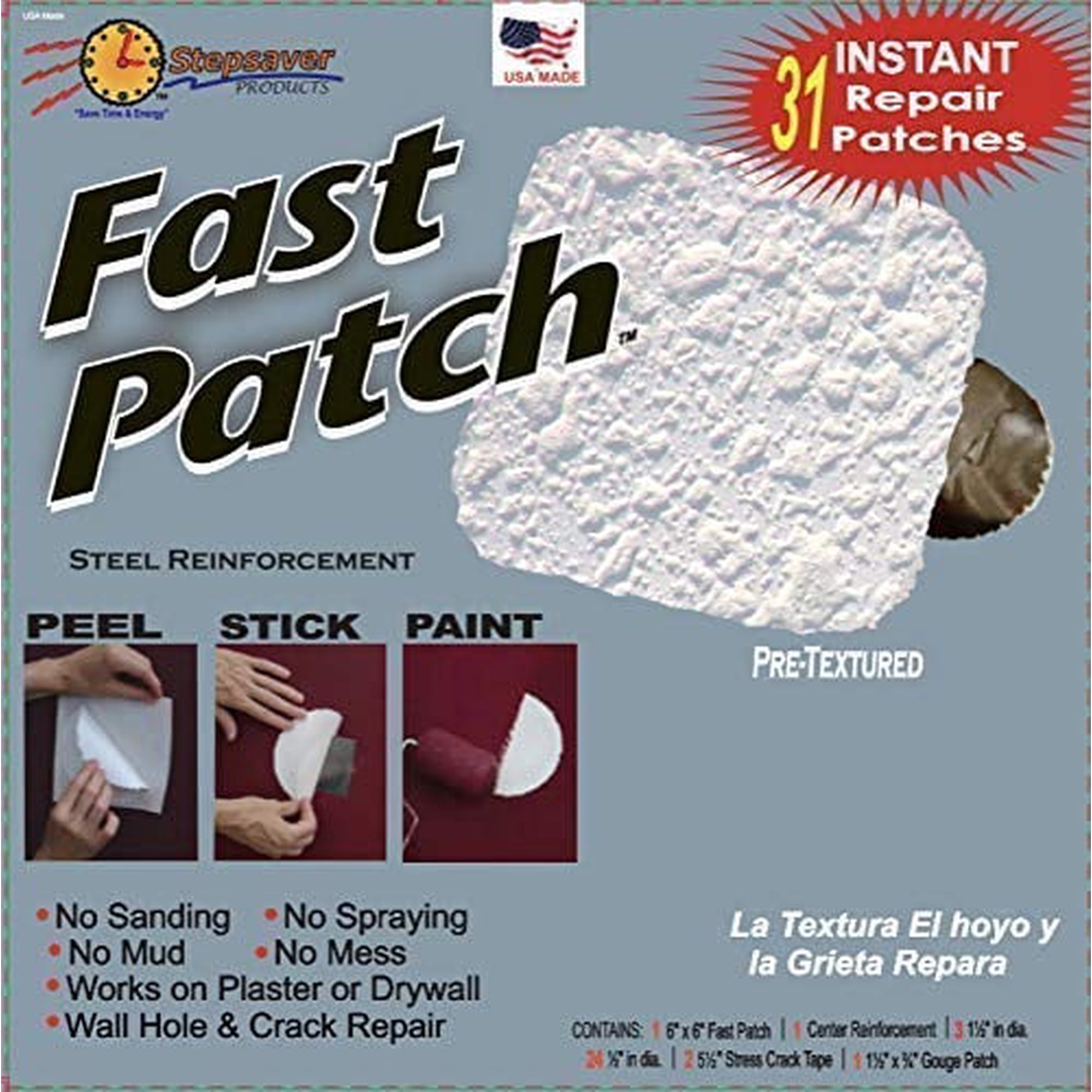 USA Made Stepsaver Products Self-Adhesive Metal Reinforced Pre-Textured Fast Patch (31 Repairs) Item 2018