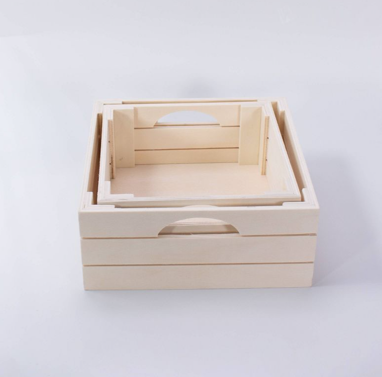4ct Nested Wood Crates Unfinished