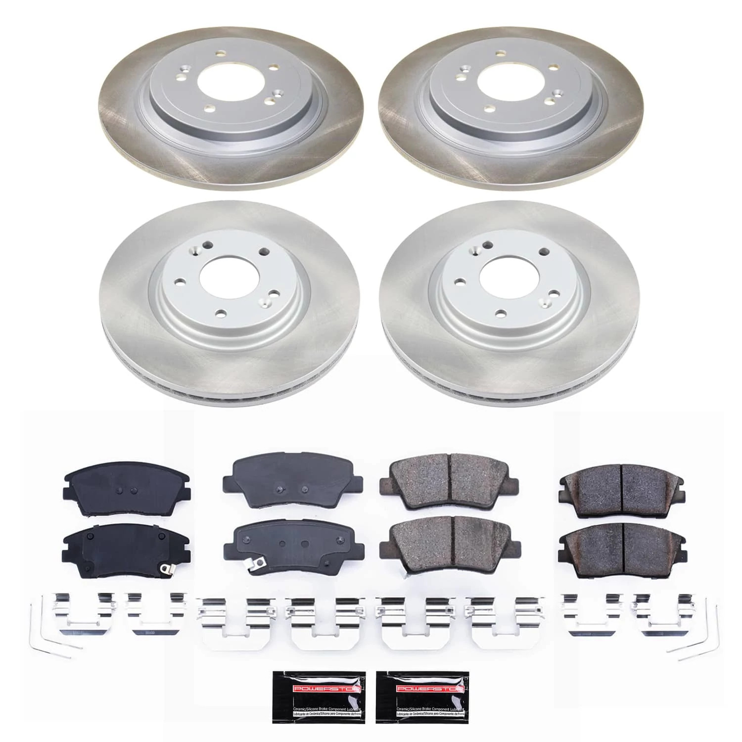 PowerStop Front and Rear Semi-Coated Rotor and Low-Dust Ceramic Brake Pad Kit SC8010