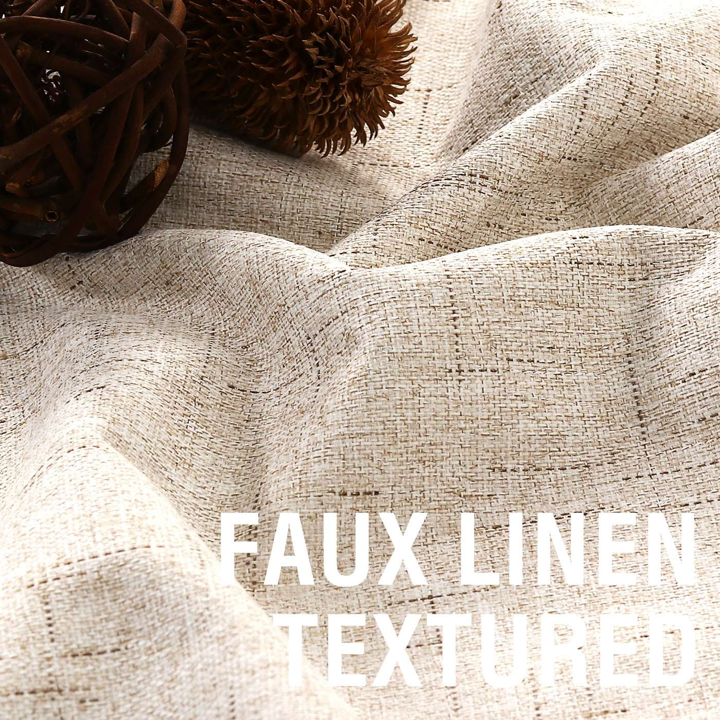 H.VERSAILTEX Contemporary Faux Linen 100% Blackout Back Tab/Rod Pocket/Hook Belt Thermal Insulated Curtain Sets for Bedroom, 2 Panels, 52"x 84", Natural