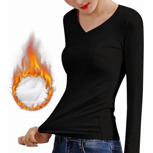 Ropa interior térmica de manga larga para mujer, camiseta con forro polar suave y micropolar, capa base cálida de invierno