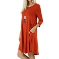 thumbnail image 3 of Women 3/4 Sleeve Round Hem A-Line Tunic Dress with Side Pockets, 3 of 3