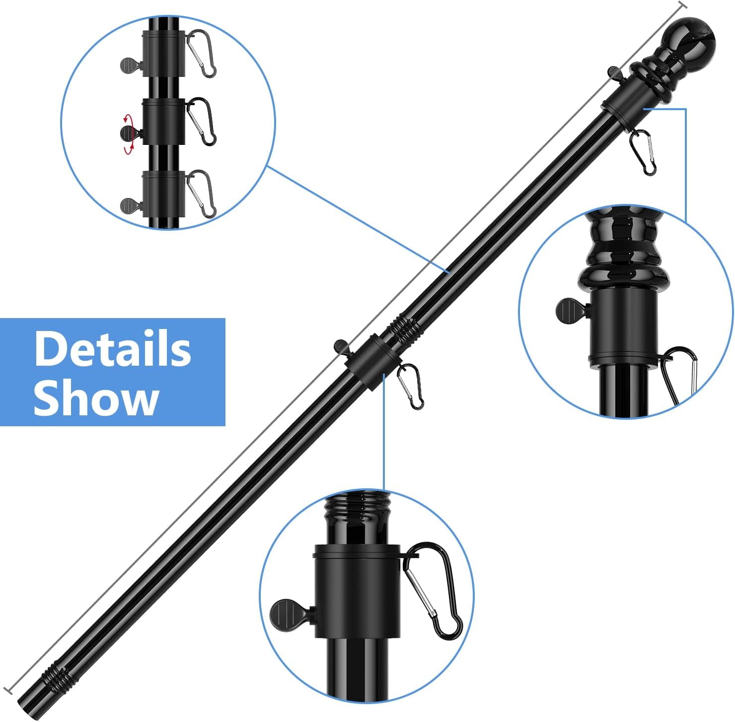 Rongsi Outdoor Flag Pole, American Flag 6ft Flag Pole Kit - Flag Pole for Home Garden Patio Residential and Commercial - Professional Metal Flag Pole (Black)