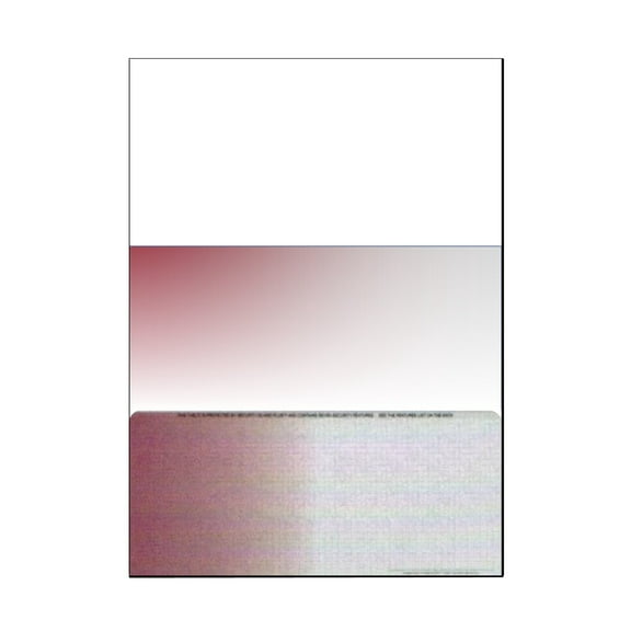 Zapco High-Security Check Paper, Burgundy-Off White Gradient w Multiple Complex Background Pattern, 8-1/2" x 11", Microperfed with 1-Up Check, 13 Security Features - PACK OF 100 SHEETS
