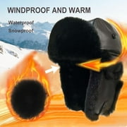 Unisex Winter Leather Trapper Hat Faux Fur,Windproof Pilot Cap Ushanka Russian Hats for Men Women