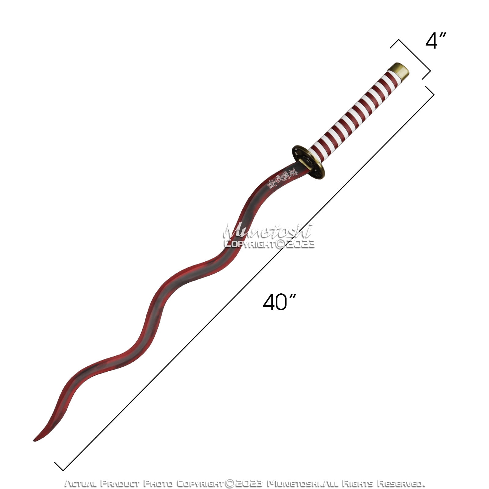 Munetoshi 40” Steel Obanai Iguro Nichirin Katana Serpent Kris Samurai Sword Demon Red