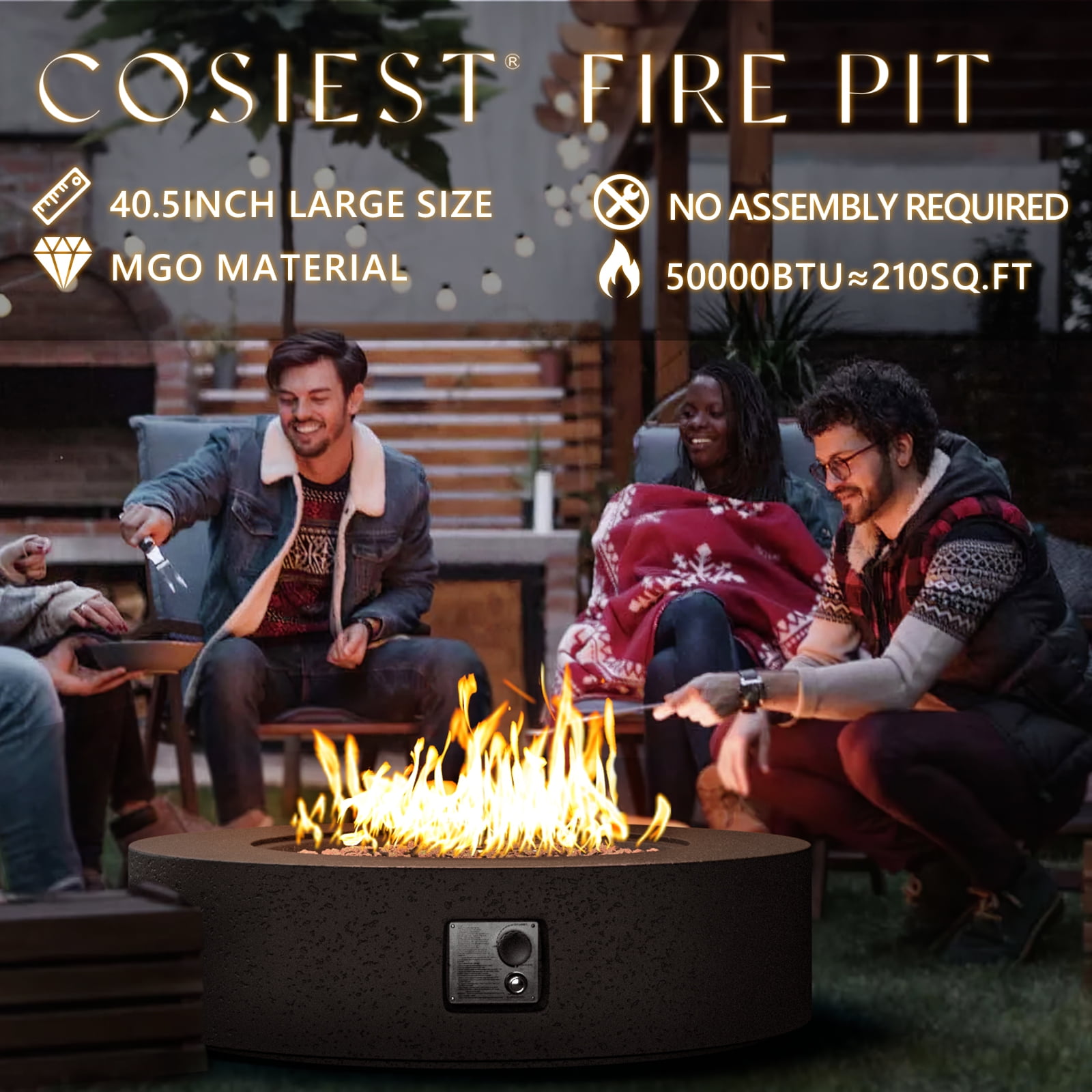 VENTOPYR 40.5-inch Outdoor Propane Fire Pit Coffee Table  Concrete Round Base Patio Heater, 50,000 BTU Stainless Steel Burner, Free Lava Rocks, Rain Cover