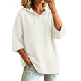 thumbnail image 2 of KHONTS Short Sleeve Hooded Sweaters for Women Plus Size Hoodies Fall Winter Cozy Knitted Drawstring Soft Pullover Tops White XL, 2 of 4