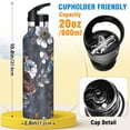 thumbnail image 2 of Kids Insulated Stainless Steel Sports Water Bottle 600ml (20oz) Blue Peonies, 2 of 6