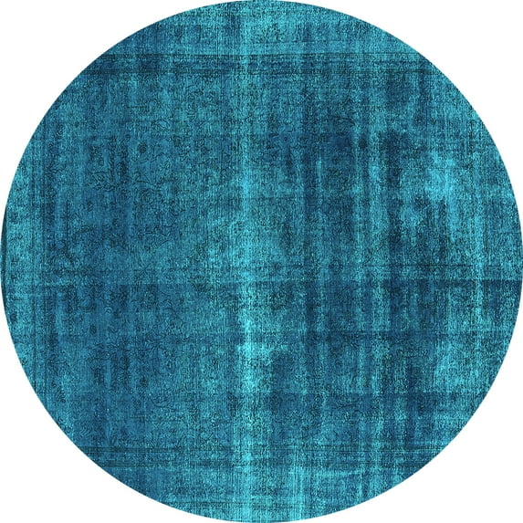 Ahgly Company Machine Washable Indoor Round Oriental Turquoise Blue Industrial Area Rugs, 6' Round