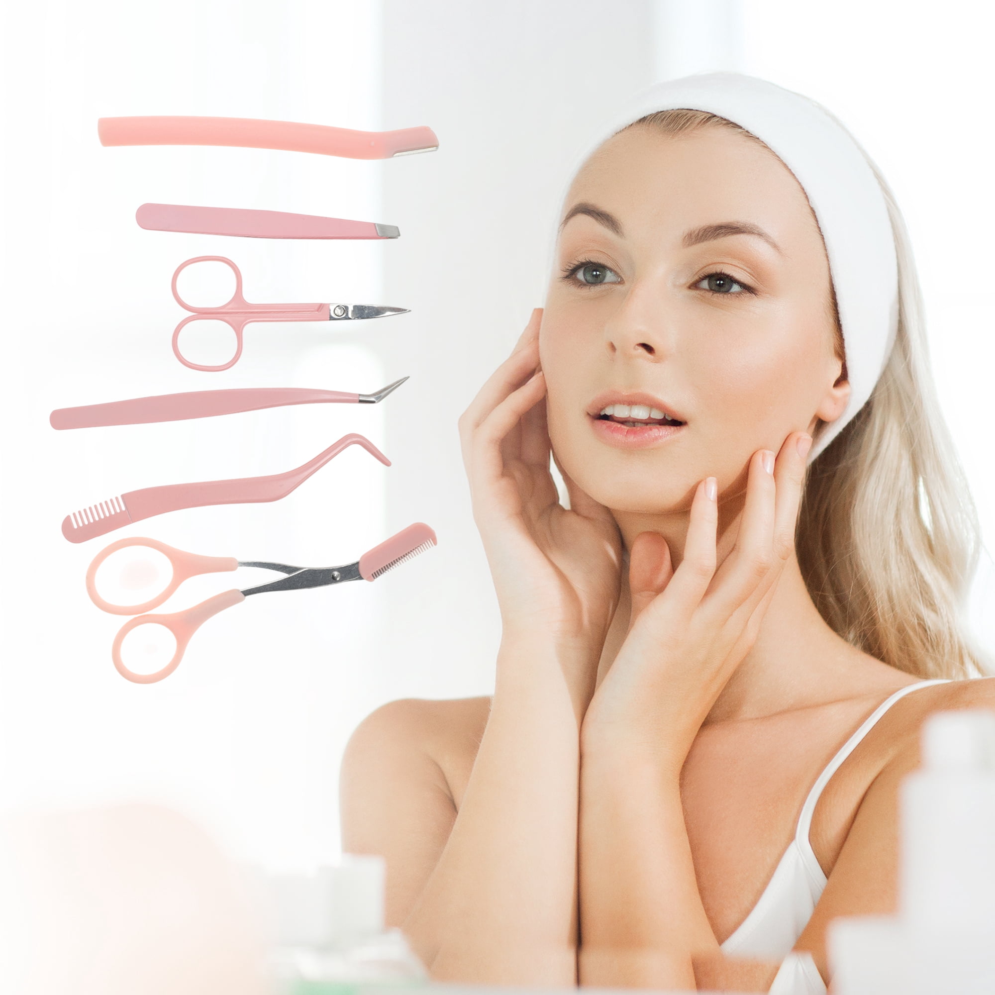 Unique Bargains Durable Multifunctional Eyebrow Scissor Kit Pink for Easy Grooming