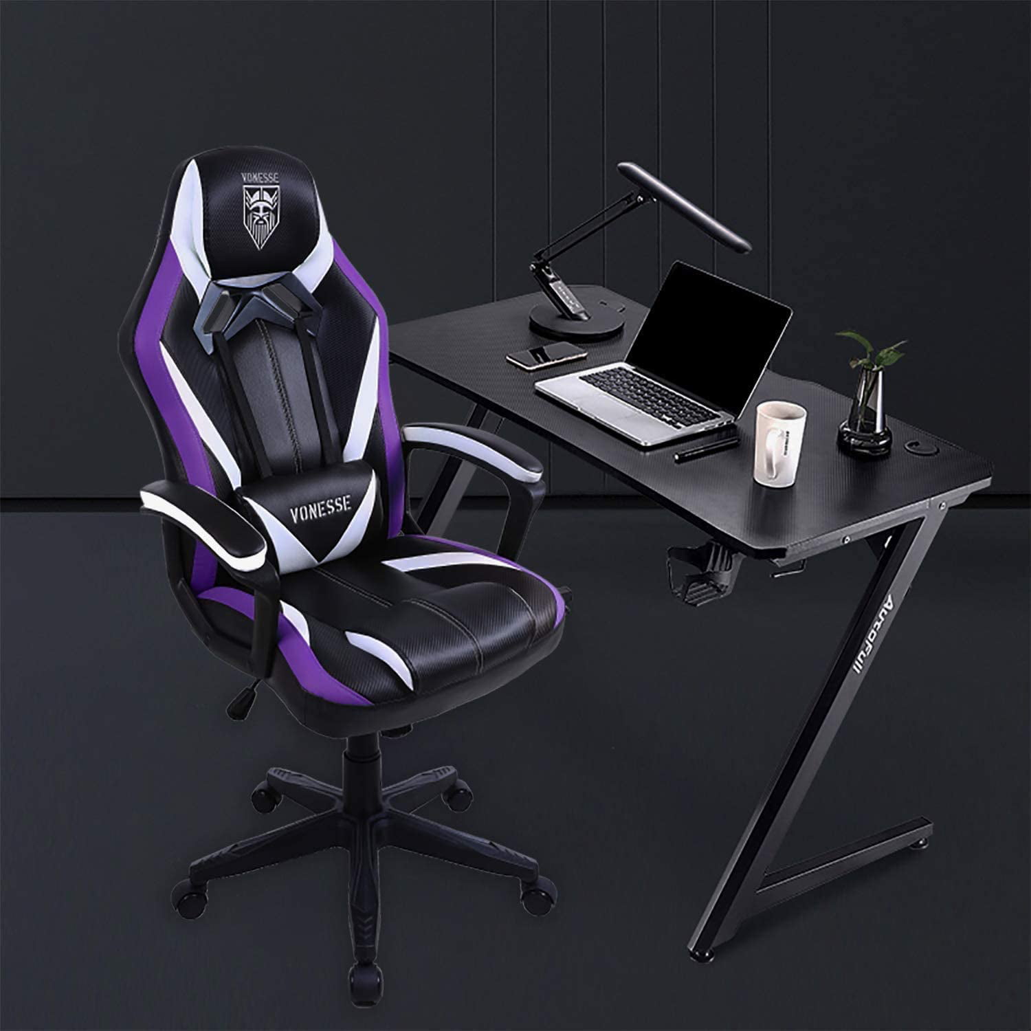 Gray High Back Computer Gaming Chair Swivel Gaming Desk Chair Ergonomic Gaming Chair with Massage Esport Gamer Chair Big and Tall Racing Style Home Office Chair Carbon Fibre Modern Office Chair 