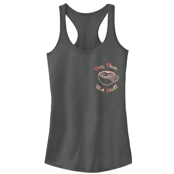 Junior's CHIN UP Hey Hot Stuff Coffee  Racerback Tank Top Charcoal X Large