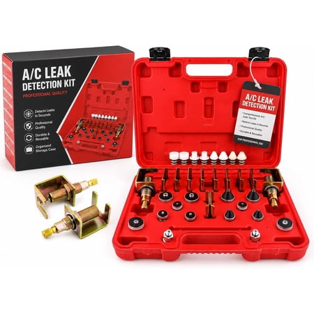 Universal Automotive Air Conditioning Leak Detection Kit (2-in-1 Alloy Model) | Pressure Test Tool with Multi Size Plugs and Threaded Adapters|Diagnostic Set for Pipes Condensers Evaporators