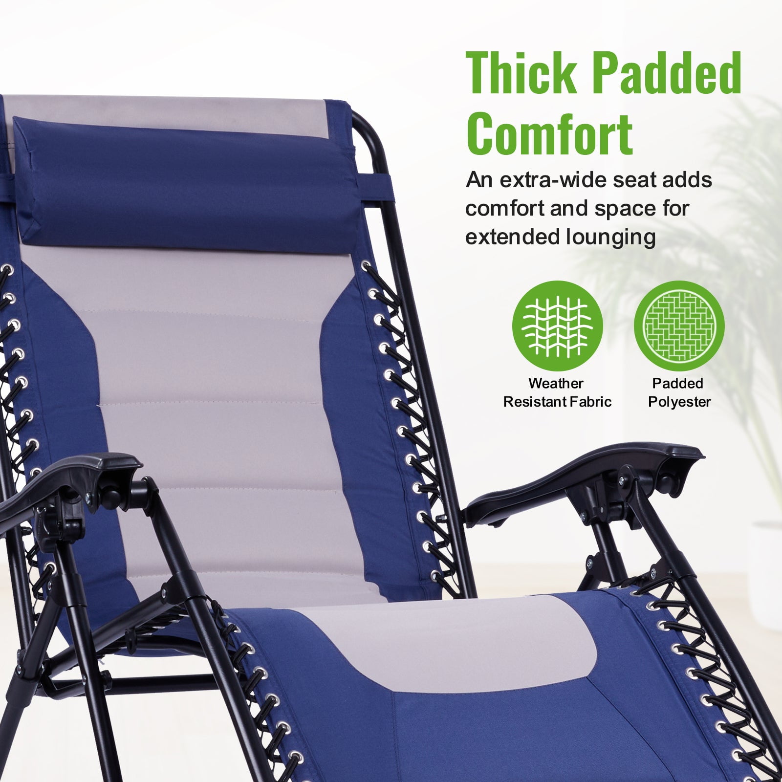 Backyard Expressions Deluxe XL Padded Recliner Chair – Ergonomic Anti-Gravity Lounger with Folding Design, Side Tray, and Adjustable Headrest
