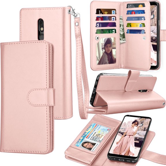 Tekcoo LG Stylo 5 / Stylo 6 / Stylo 5X / Stylo 5V / Stylo 5  Wallet PU Leather Case, ID Cash Credit Card Slots Holder Purse Carrying Folio Flip Cover [Detachable Magnetic Hard Case] Kickstand