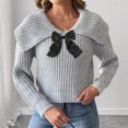 thumbnail image 2 of Cute Sweaters for Women Teen Girls with Bowknot Lapel/High Neck Long Sleeve Knitted Crop Plain Pullover Winter Tops (XL, Gray), 2 of 5