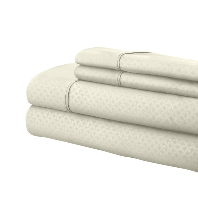 Martha Collection 1800 Series Embossed Deep Pocket Sheet Set - Super Soft & Wrinkle Free - Luxurious Bed Sheets Set (Full, Ivory)