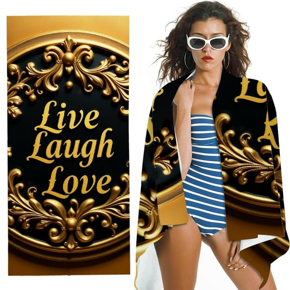 RKSupls Live Laugh Love Gold Sign Microfiber Beach Towel, Extra Large Quick Dry Lightweight Absorbent Towel for Travel Swimming Camping, Soft Super Absorbent- 30x60 in