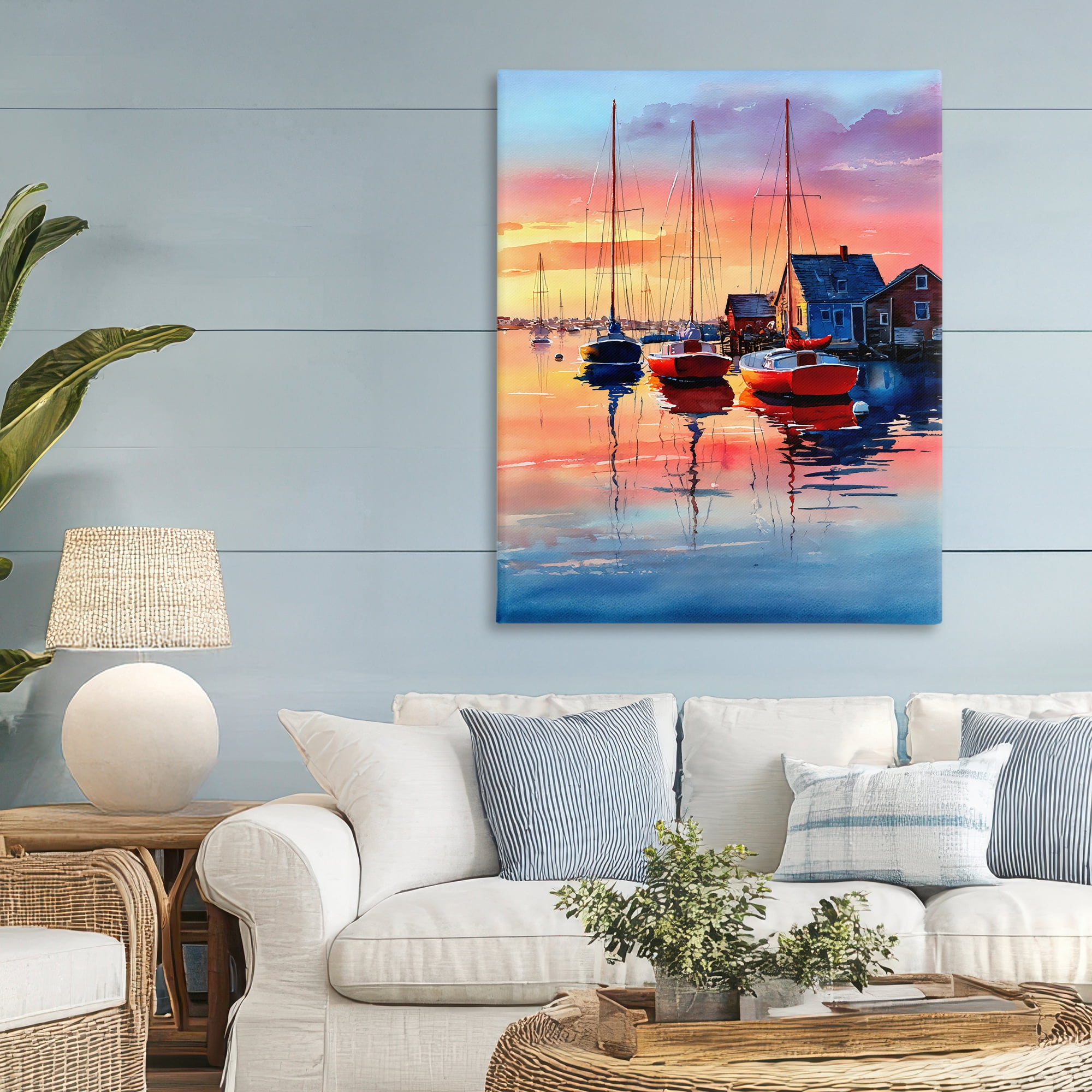 Stupell Industries Vivid Sunset at Docks Canvas Wall Art, design by Franklyn Gregory