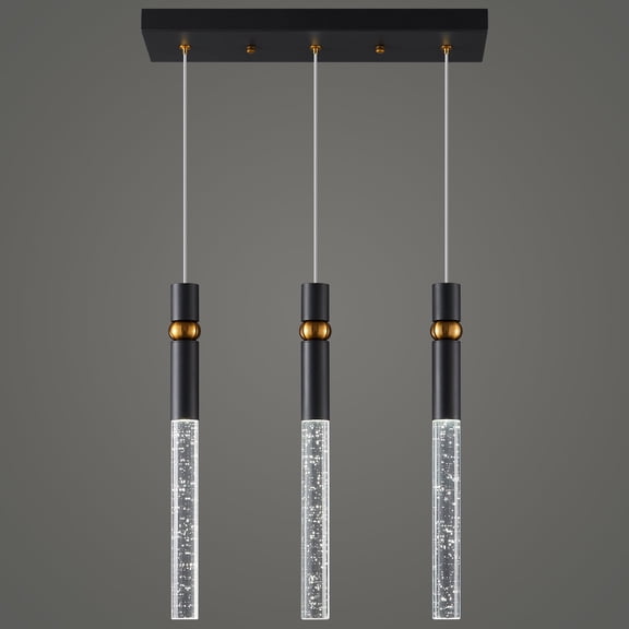 Deyidn 3 Light Pendant Lighting Dining Room Light Fixture Dimmable LED Modern Black Pendant Light with Bubble Crystal Pendant Lights Kitchen Island